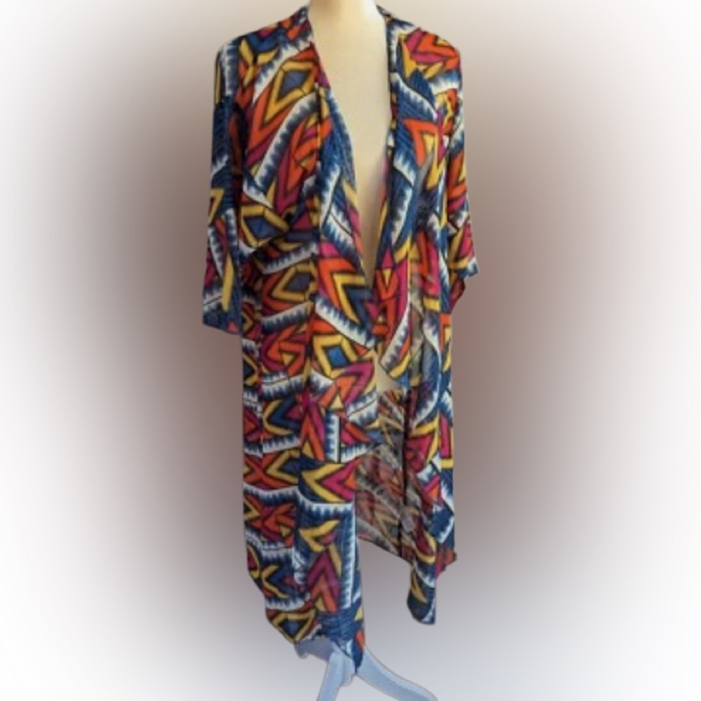 NWT Colorful Aztec Print kimono/bathing suit cover up with waterfall det…